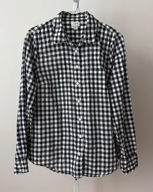 J. Crew sz M‎ Navy Blue Gingham Button Down Womens Long Sleeve Preppy thumbnail 1