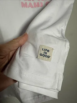 NEW Life Is Good White Tee Mahjong Tile Graphic Sleep Top Get Your Mahj On thumbnail 3