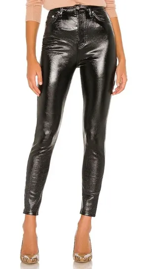 We the Free Phoenix coated skinny high rise ribcage jeans liquid black size 24. thumbnail 1