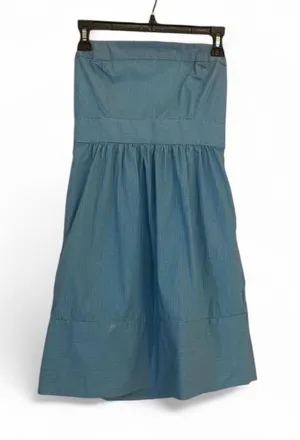 ZARA BASIC Blue Striped Smocked Strapless Fit & Flare Knee Dress S Cotton thumbnail 1