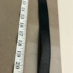 Belt Shiny Classic Black/Dark Blue Leather Belt with Metal Buckle thumbnail 4