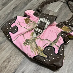 Realtree Pink Camo Western Shoulder Bag Studded Rhinestone Buckle Purse Y2K thumbnail 2