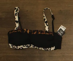 NWT Bar III In My Skin Bandeau Bikini Top MBIM25153 Black Natural Multi M thumbnail 1