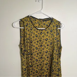 Zara Womens Size Small Sleeveless‎ Shift Dress Yellow Navy White Geo Button Back thumbnail 4