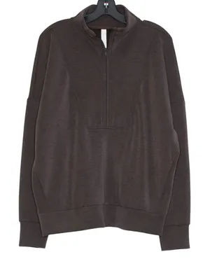 NEW Zella 1/2 Zip Pullover Oversized Athleisure Stretch Pocket Brown L Flaw thumbnail 1