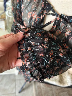 Natural life, black sheer floral BoHo cottage peasant, 3/4 sleeve blouse top XL thumbnail 5