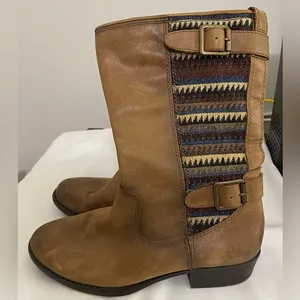 Gianni Bini Boots Womens Brown Leather Western Shoes Comfort Mid Calf Tapestry thumbnail 1