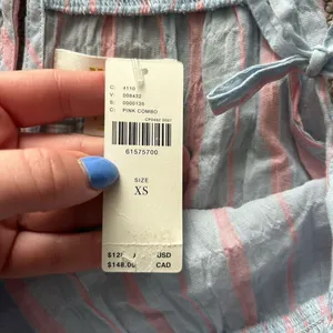 Maeve by Anthropologie Gauzy Tiered Dress Cover Up Light Blue Pink Stripe‎ XS thumbnail 6