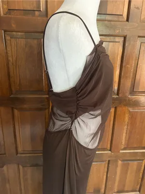 NWT Cider Brown Mesh Overlay Maxi Dress L Large Cutout Coffee Cocktail‎ Y2K thumbnail 3