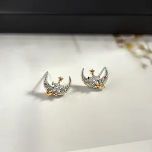 Stat and Moon Stud Earrings for Men Women Streetwear Punk Hip Hop Unisex Style thumbnail 3