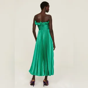 AMUR Giada Dress,‎ Green Satin Pleated, Size 2 thumbnail 4