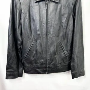VTG‎ Ann Taylor Small Leather Jacket Black Full Zip Moto Y2K Edgy Genuine 910 thumbnail 5