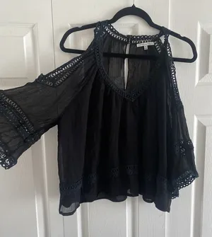 Rebecca Minkoff Cold Shoulder Crochet Lace Blouse Womens Size M Black Boho Sheer thumbnail 1