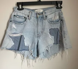 Abercrombie & Fitch Blue Jean Shorts Distressed High-Waisted Festival Cutoffs 25 thumbnail 1