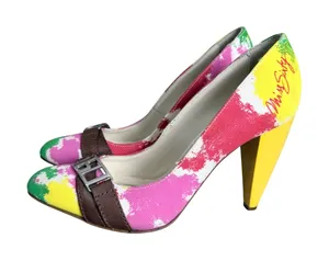 Miss Sixty Heels Y2K Artsy Italian Canvas Buckle Pointed Toe Size 7.5 Multicolor thumbnail 1