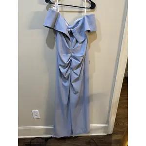 Xscape Evenings Ruched Off the Shoulder Crepe Gown Sky Blue Size 16 Formal thumbnail 4