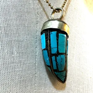 Tibetan brass mosaic Horn Pendant necklace thumbnail 4