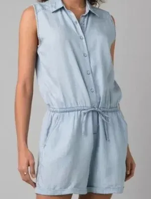 Prana Weekend Escape Romper‎ Women's Vintage Blue Tencel Lyocell Chambray Small thumbnail 1