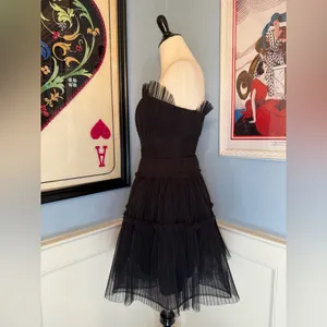 NWT Black BCBGMaxAzria Strapless Tiered Tulle Mini Dress Sz 12 thumbnail 3