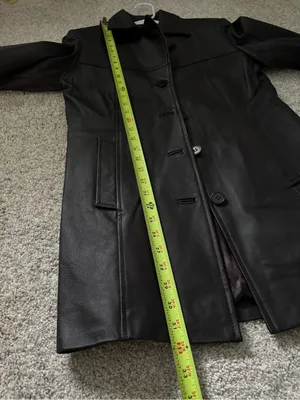 Clueless vintage mid-length black leather coat jacket button-up front women sz M thumbnail 5