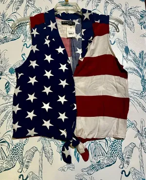 Fifth Sun Navy, White & Red Patriotic Tie-Front Vest thumbnail 1