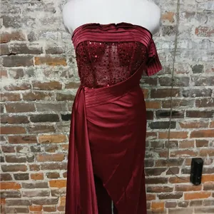 Faeriesty Evening Gown Small Red Beaded Sequin Strapless Dress Wedding Party thumbnail 7