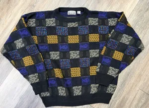 City Streets Vintage Sweater XL Colorblock Geometric 90s Knit thumbnail 1