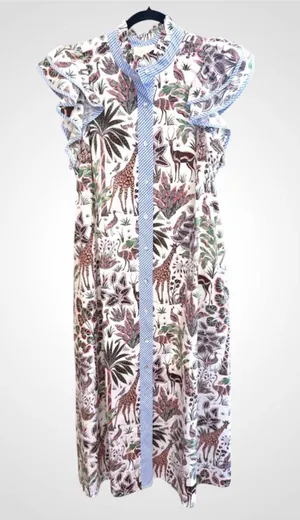 Entro Botanical Animal Prints Midi Dress in Blue Size S thumbnail 1