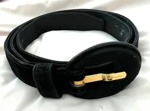 XS Vintage Salvatore Ferragamo Vara buckle belt suede leather black gold logo thumbnail 1