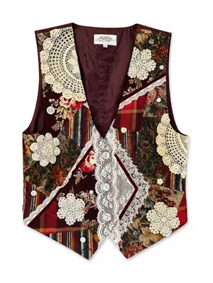 Vtg Susan Bristol New Traditions Patchwork Lace Vest Womens Medium Granny thumbnail 1