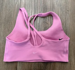 Nike‎ One Dri-FIT Pink Strappy Back Sports Bra Medium Scoop Neck Activewear thumbnail 1