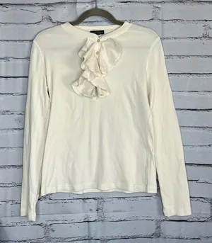 Lauren Jeans Co Ruffle Front ¼-Button Long Sleeve White Top Preppy M Blouse Y2K thumbnail 1