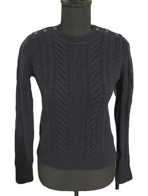 J. Crew Navy Blue Cable Knit Fisherman Sweater 100% Wool Womens Size XXS‎ thumbnail 1