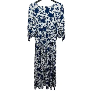 Navy and White Floral Knit V Neck Short Sleeve Dress by Acting Pro Size 1X thumbnail 8