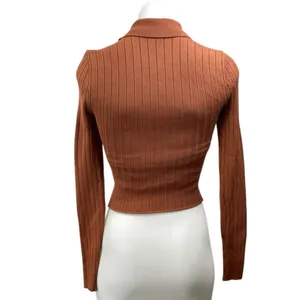 Abercrombie & Fitch Brown Long Sleeve Ribbed Knit Full Zip Collar Sweater Top XS thumbnail 3