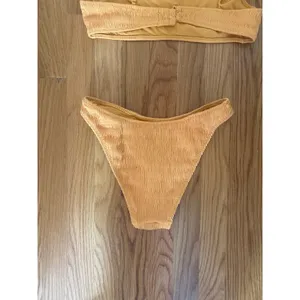 PacSun Swim‎ Eco Mustard Yellow Crinkle Smocked Bikini Set Small Scoop High Cut thumbnail 4