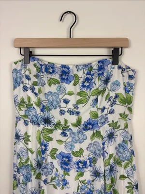 Lulus Sunday Lovin' White Floral Strapless Midi Dress Women’s Large New Blue thumbnail 3