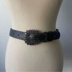 Medium/Large Black Studded Bling Leather Boho Belt thumbnail 1