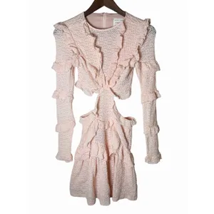 SABO Pink Eyelet Cutout Ruffle Mini Dress Long Sleeve Size 2 thumbnail 4