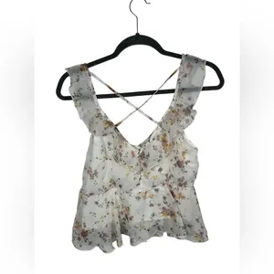 Abercrombie Fitch Floral Peplum Top‎ Womens Small Ruffle Strappy Babydoll Y2K thumbnail 3