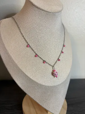 Handmade Pink Floral Porcelain Charm Necklace | Waterproof & Tarnish Resistant thumbnail 3