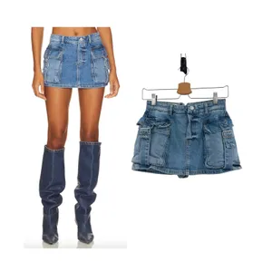 Free‎ People Denim Cargo Mini Skort Utility Pocket Buckle Blue Size 25 thumbnail 2