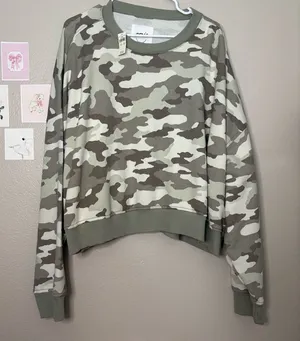Aerie new Camo Print Crewneck Sweatshirt - Green/Tan/White XL cotton loungewear thumbnail 1
