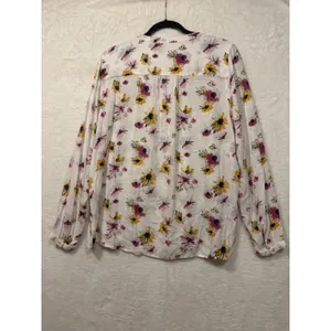 Lucky Brand Floral Peasant Blouse Womens Large White Pink Yellow Smocked 7WP4242 thumbnail 5