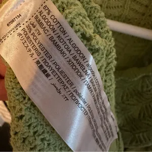 Mango MNG Open Work Knit Scalloped V neck Cardigan Long Sleeve Green Womens S thumbnail 9