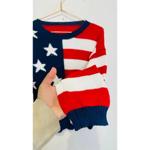 American Flag Patriotic Flag USA Striped Star Pullover Sweater size Large thumbnail 8