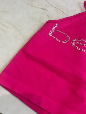 BEBE Hot Pink Studded Y2K Halter Tank Top Size Small thumbnail 2