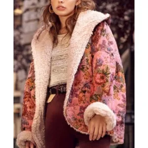 Urban Outfitters Inspired Beatriz Fuzzy Reversible Coat Jacket L Floral Fleece thumbnail 9