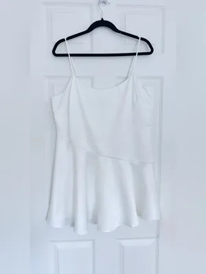 NWT Abercrombie & Fitch Asymmetrical Hem Mini Dress – White Satin – LP thumbnail 5