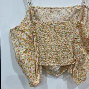 BP Orange Floral Ruched Smocked Crop Top Cami 1X Plus thumbnail 4